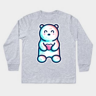 Cute Polar Bear Holding Heart Kids Long Sleeve T-Shirt